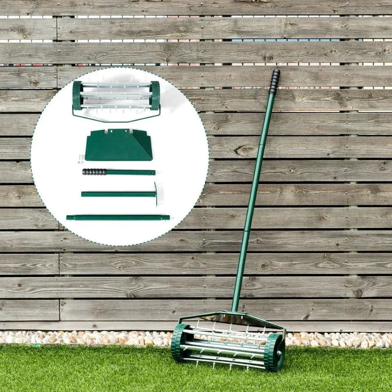 Lawn Aerator - Portable Rolling Grass Spike Roller Adjustable Handle 18″