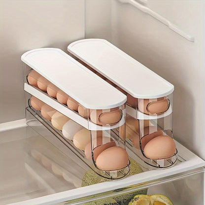 Double-Layer Rolling Egg Storage Box – Durable Space-Saving Fridge Organizer for Neat Egg Access and Easy Clean Kitchen Organization