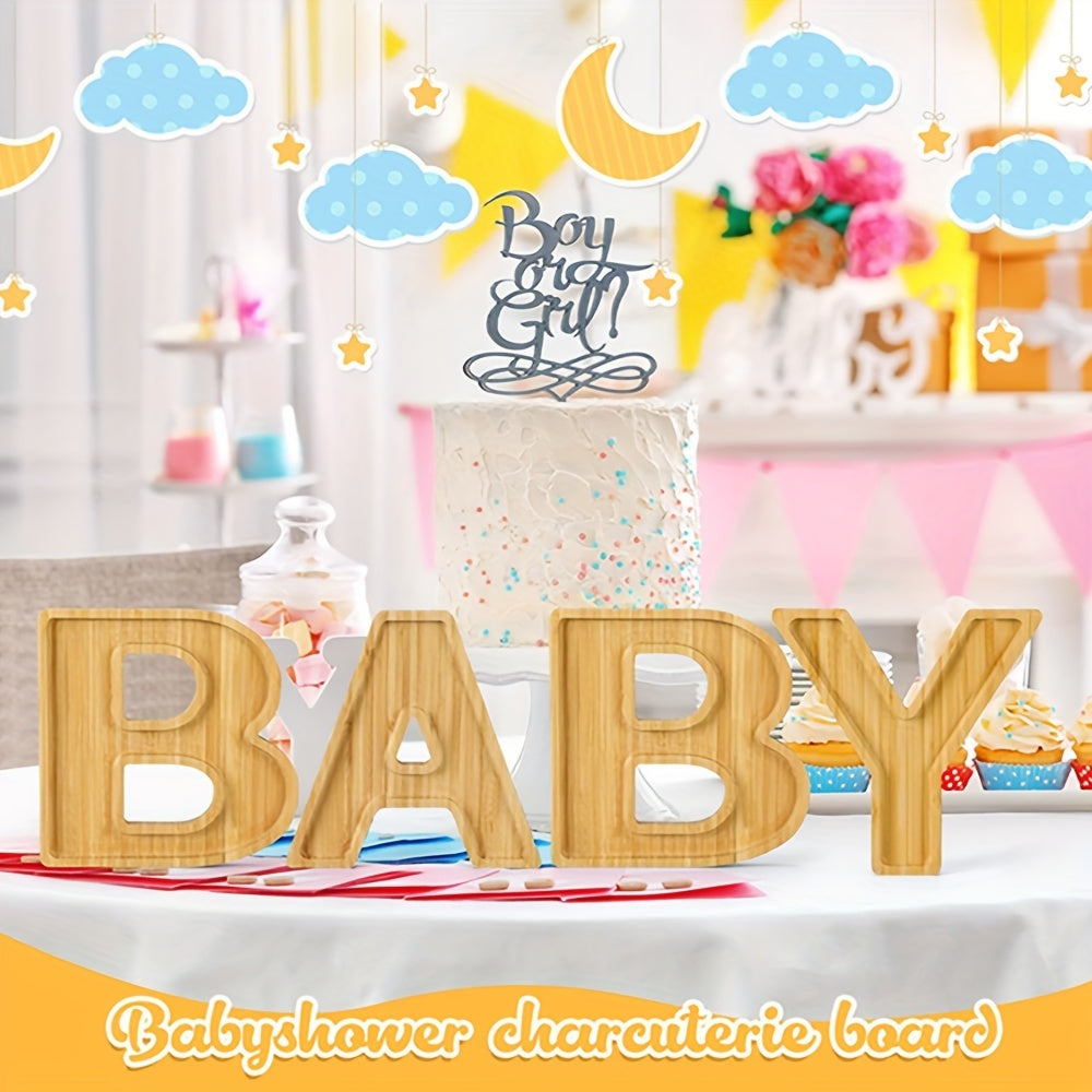 Baby-Shaped Charcuterie Tray Set- 4-Piece Wooden Letter Boards for Gender Reveal, Baby Shower, or Birthday Party Snacks
