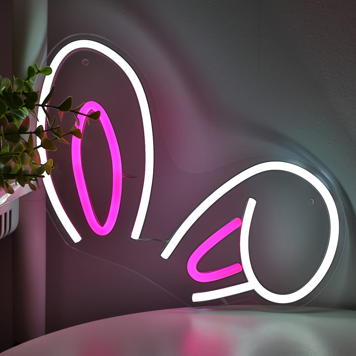 LED Neon Bunny Ears Wall Sign – USB-Powered Glowing Light for Parties, Bars, Clubs, Salons & Home Wall Decor