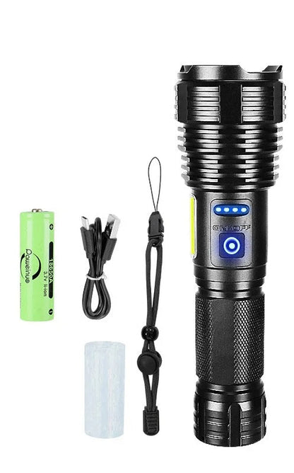 High Power Zoom Flashlight - 10000LM Rechargeable LED Torch with COB & 1500M Range