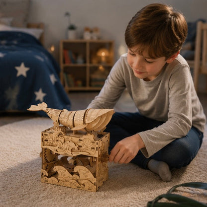 3D Wooden Whale Music Box Puzzle- Handmade DIY Seaside Assembly Model Kit for Birthday Christmas and Creative Home Decoration