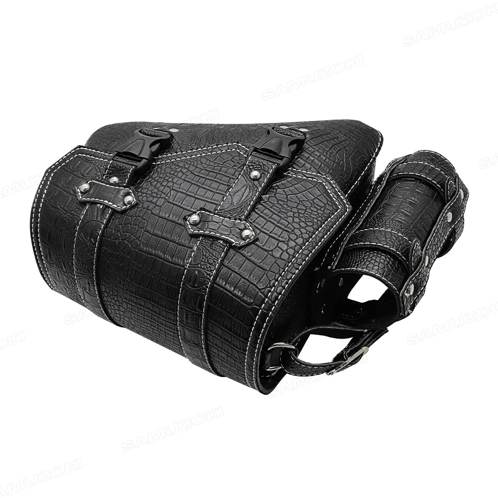 Universal Crocodile Pattern Motorcycle Saddle Bag – Black Plastic Buckle Pouch for Left/Right Side Storage & Tool Organizer on Rides