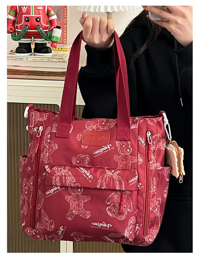 Bear Print Multi-Compartment Backpack Purse – Stylish & Spacious Nurse, Teacher & Laptop Bag