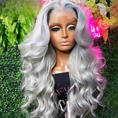 Silver Grey Lace Front Wig – 13 x 6 Pre-Plucked Human Hair Straight & Body Wave Blonde Wig for Women, Natural & Stylish Look