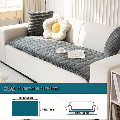 Thick Quilted Plush Sofa Cushion Cover – Non-Slip, Pet-Friendly, All-Season Living Room Essential with Ruffled Trim
