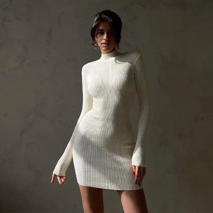 Turtleneck Knitted Midi Dress – Long Sleeve Bodycon Fit for Flawless Autumn & Winter Fashion Statements