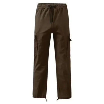 Men's Multi-pocket Cargo Pants – Solid Full-Length Trousers with Drawstring Pockets for Everyday Comfort