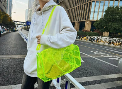 Transparent Candy Color Waterproof Travel and Beach Bag – Large-Capacity Handbag for Toiletries, Men & Women’s Shoulder Satchel