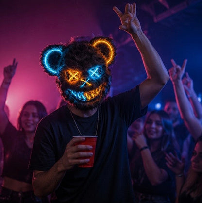Glowing Bear Horror Mask - LED Light Up Scary Costume Mask for Halloween Cosplay Party Props