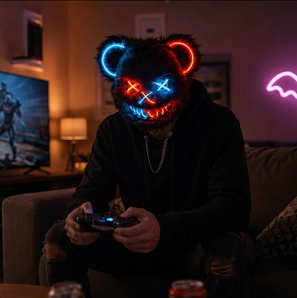 Glowing Bear Horror Mask - LED Light Up Scary Costume Mask for Halloween Cosplay Party Props