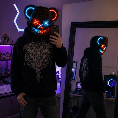 Glowing Bear Horror Mask - LED Light Up Scary Costume Mask for Halloween Cosplay Party Props