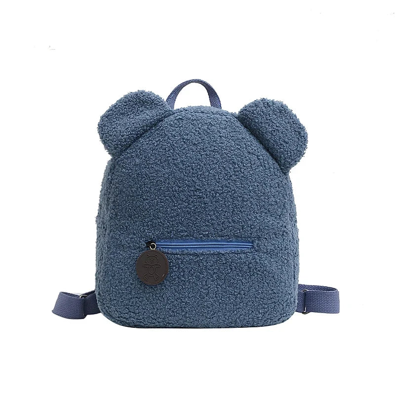 Cute Bear Ear Fleece Kids Backpack – Warm Lambswool Small Daypack for Girls, Travel, School, Shopping & Cozy Outings