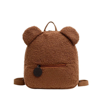 Cute Bear Ear Fleece Kids Backpack – Warm Lambswool Small Daypack for Girls, Travel, School, Shopping & Cozy Outings