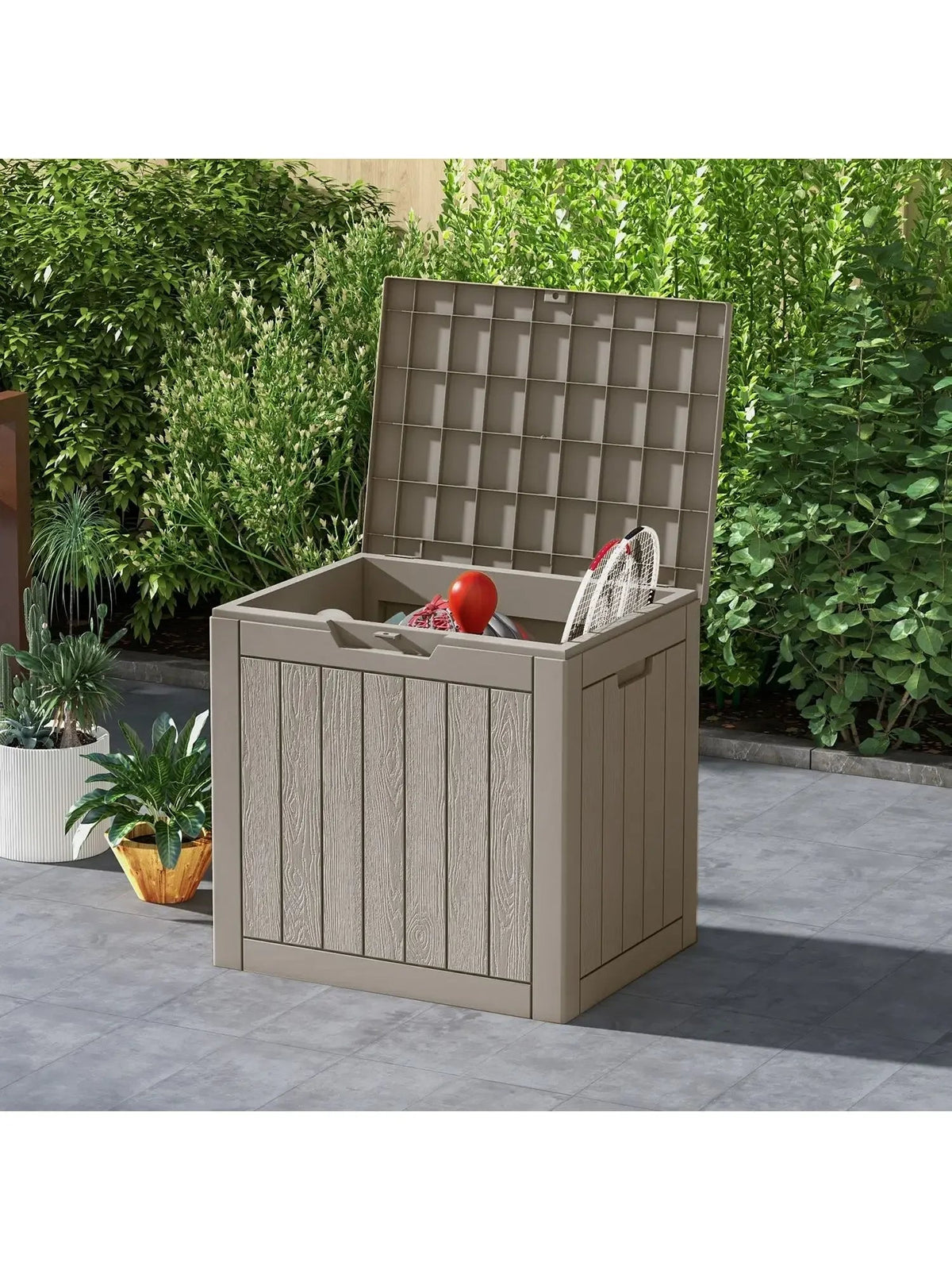Black Outdoor Storage Box - 30 -Gallon Weatherproof Garden Organizer for Patio, Poolside, and Backyard Supplies