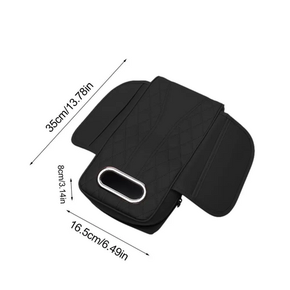 Car Armrest Cushion with Tissue Box – Memory Foam Support with Tissue Box & Storage Pockets