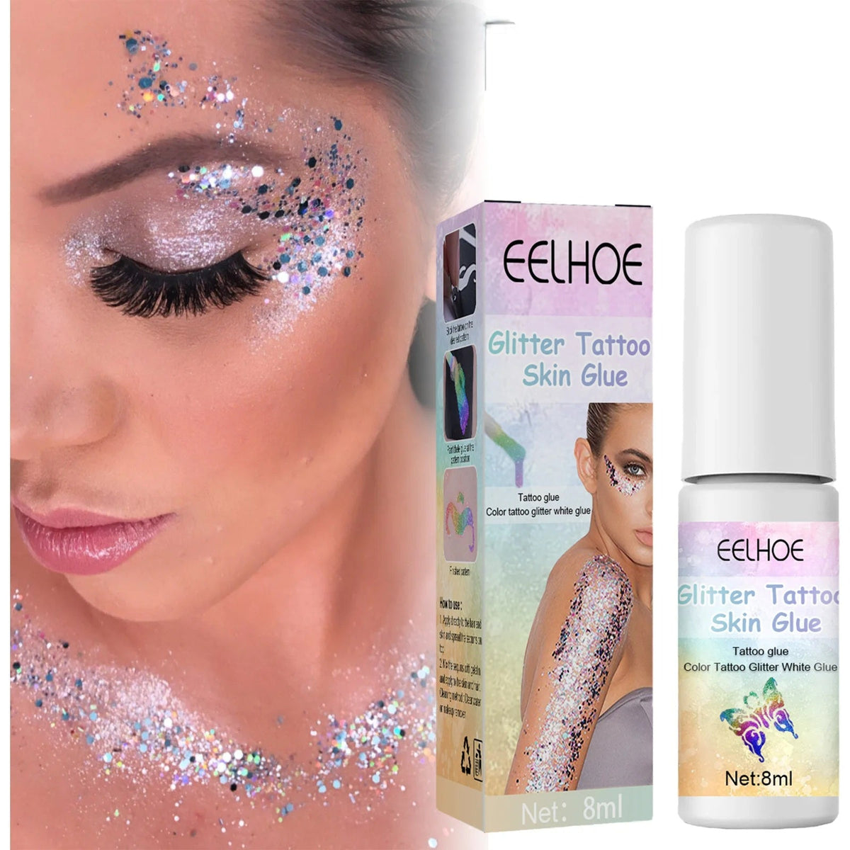 Glitter Tattoo Gel – Skin-Safe, Creative Paint for Eye Makeup, Body Art & Face Decoration with Long‑Lasting Sparkle