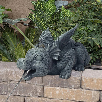 Garden Resin Water Dragon Statue – Realistic Spouting Dragon Sculpture for Outdoor Courtyard, Garden and Tabletop Decor