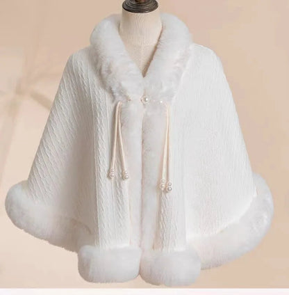 Women’s Faux Fur Cape Shawl – Chinese Style Qipao Poncho Coat with Thick Plush Design, Elegant Autumn Winter Outerwear for Sophisticated Cold Weather Fashion