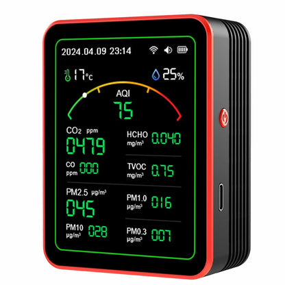 WiFi Air Quality Monitor – 15-in-1 Portable Rechargeable Smart AQI Detector with CO2, PM2.5, TVOC & Mobile App Control