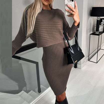 Elegant Knitted Sweater & Skirt Set – Chic O-Neck Two-Piece Office & Evening Outfit