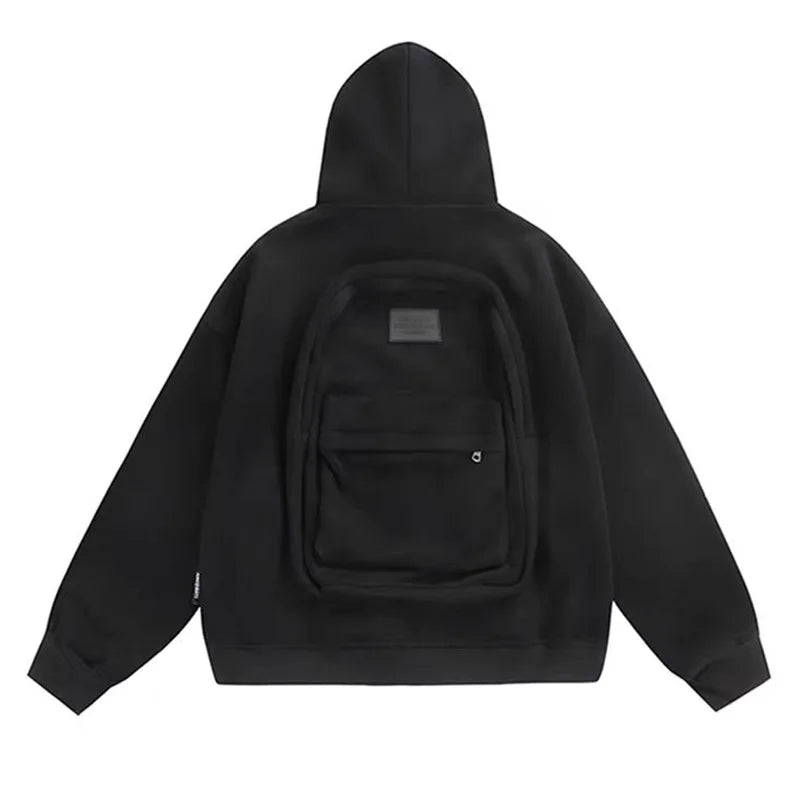 American Style Cotton Hoodie Backpack Set – Trendy Loose Autumn and Winter Casual Wear with Integrated Backpack Design