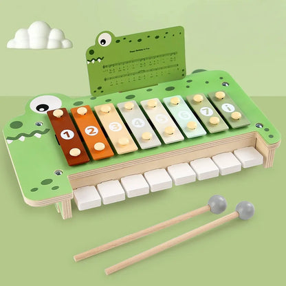 Wooden Crocodile Piano Toy - Musical Percussion Instrument for Preschool Learning, Brain Development and Creative Play