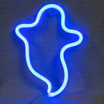 Halloween Bat Ghost Neon Table Lamp – LED Bat And Ghost Shaped Neon Light For Indoor Outdoor Party, Bedroom, Festival Decoration