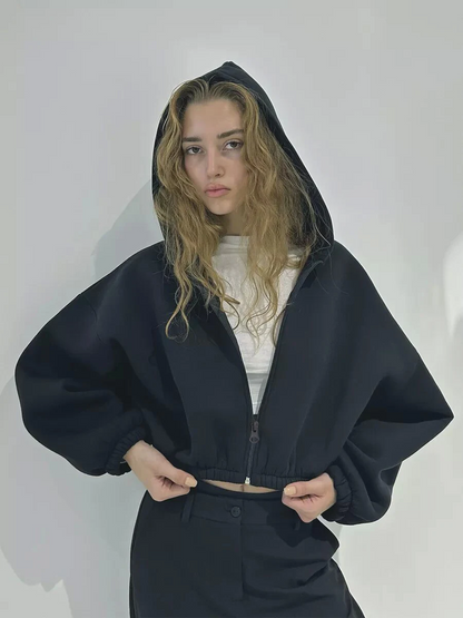 Trendy Y2K Cropped Hoodie Jacket – Zip-Up Loose-Fit Sweatshirt for Fall Street-Style Vibes