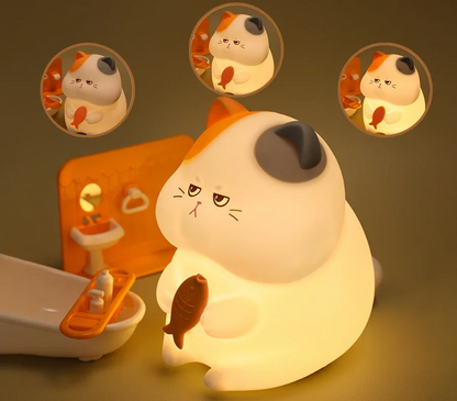 Gluttonous Cat Night Light – Soft Silicone Touch Lamp with Rechargeable Fun & Timer