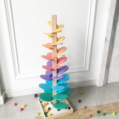 Wooden Rainbow Petal Musical Tree – Creative Ball Run Toy Enhancing Kids’ Sensory Skills, Relaxation, and Color Learning Through Sound