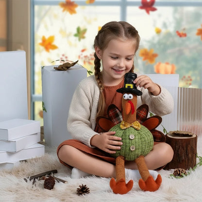 Thanksgiving Plush Turkey Gnome – Poseable Fall Tiered Tray Figurine for Autumn, Harvest & Home Festival Decor