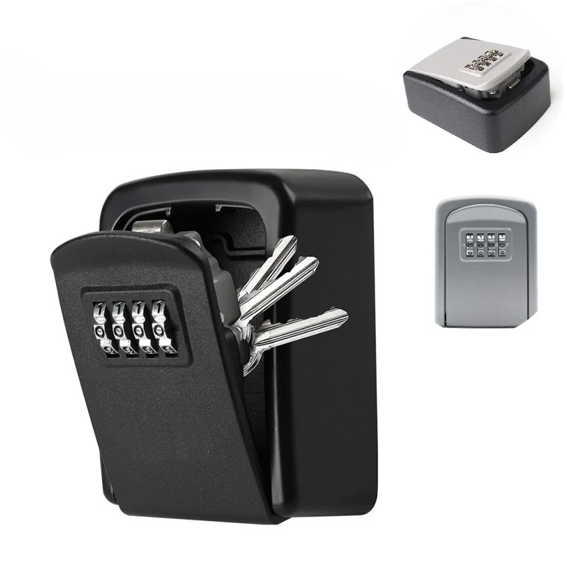 Wall-Mounted Key Lock Box – Resettable 4-Digit Combination Code, Durable Weatherproof Alloy, Secure Indoor Outdoor Key Storage, Sleek Black Design, Ideal for Home, Garage, or Store Security