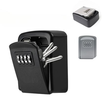 Wall-Mounted Key Lock Box – Resettable 4-Digit Combination Code, Durable Weatherproof Alloy, Secure Indoor Outdoor Key Storage, Sleek Black Design, Ideal for Home, Garage, or Store Security