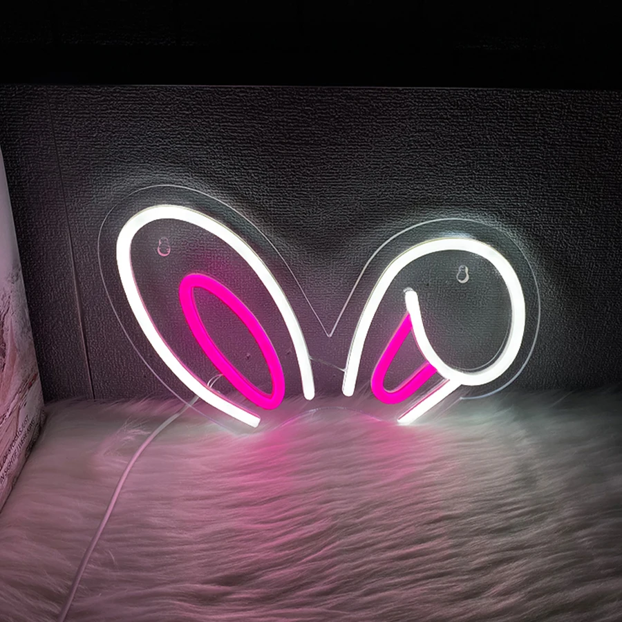 LED Neon Bunny Ears Wall Sign – USB-Powered Glowing Light for Parties, Bars, Clubs, Salons & Home Wall Decor