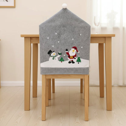 Santa Hat Chair Covers – Festive Gray Dining Chair Slipcovers for Cozy Christmas Home & Holiday Party Decoration