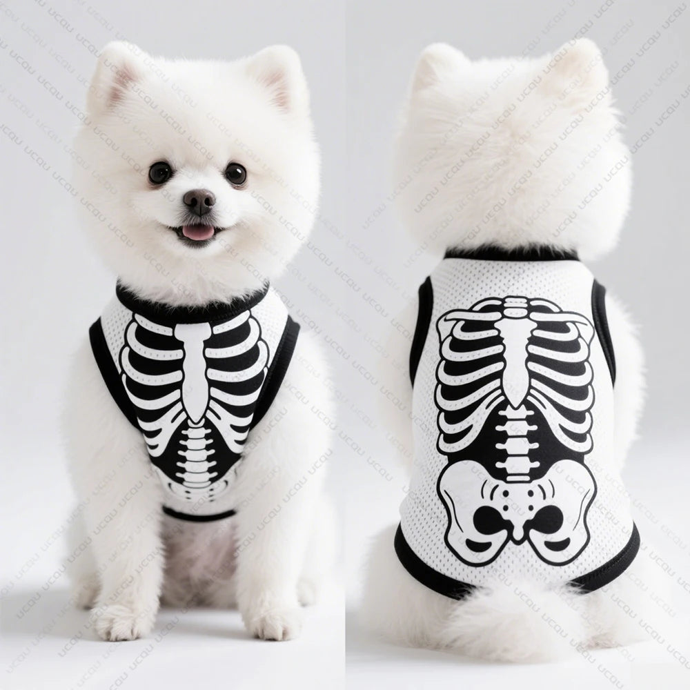 Halloween Pet Dog Vest – Quick-Dry Skeletal Pattern Costume, Breathable Clothing for Cute Puppies and Small Pets Party Dress-Up
