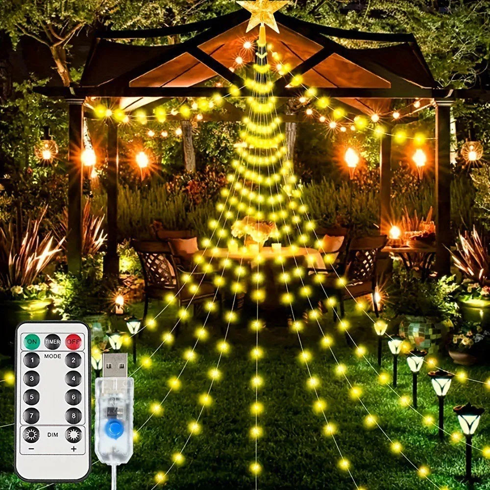 Star Waterfall Christmas Light – USB Fairy Curtain with 8 Modes for Indoor Holiday Parties, Windows & Courtyard Decor