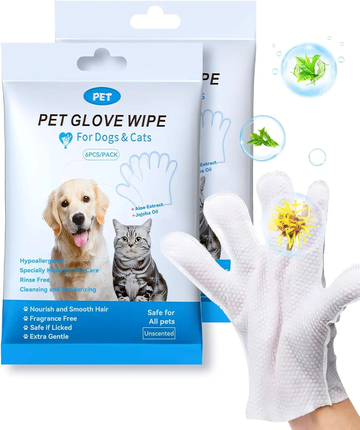 Pet Bath Gloves – Cleaning & Deodorizing Wipes for Dogs and Cats, Perfect Daily Grooming Tool for Pets