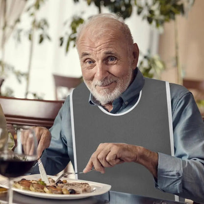 Adjustable Adult Bib – Machine Washable Red and Gray Fleece Bib for Elderly, Nursing, and Comfortable Everyday Protection