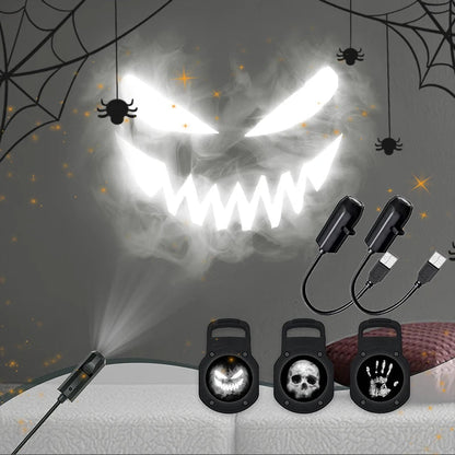 Halloween Skull Projector Light – USB Powered LED Ghost Night Lamp with Rotating Patterns for Creepy Dark Room Ambience Decor