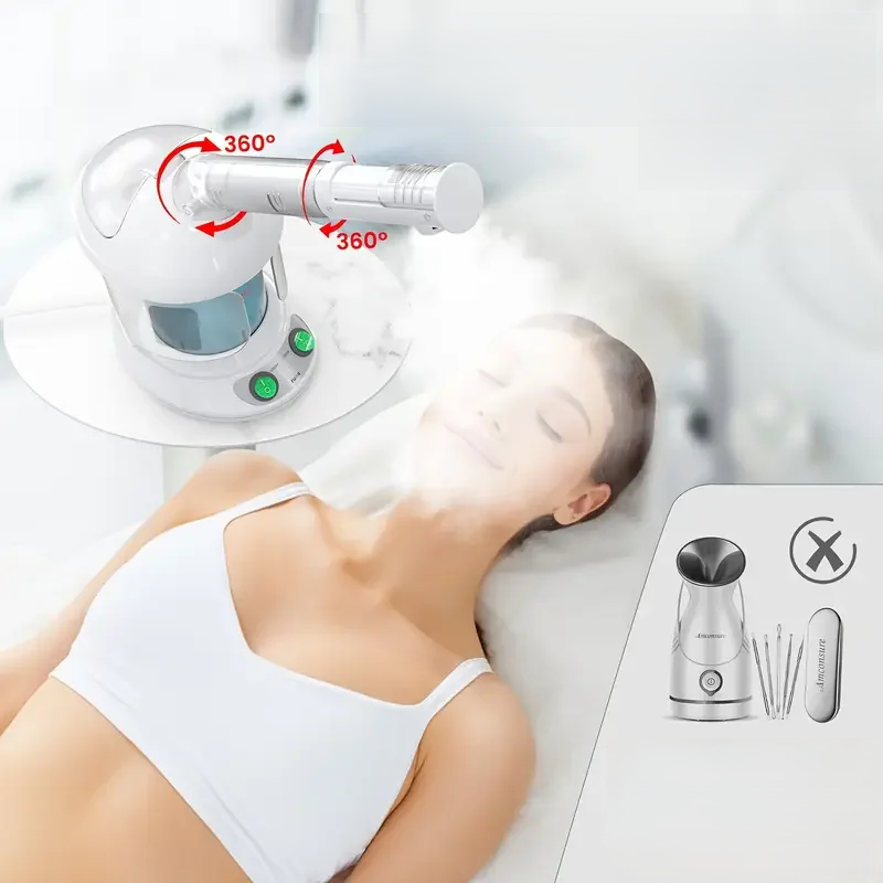 Nano Ionic Facial Steamer with Rotating Arm – Deep Pore-Cleansing Spa System with Skin Tools for Home or Salon Skincare Sessions