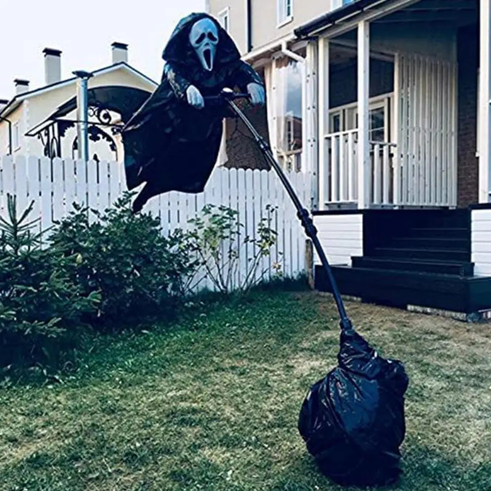 Halloween Ghostface Scarecrow Decoration – Hanging Outdoor Garden Horror Decor with Robed Grim Reaper Design