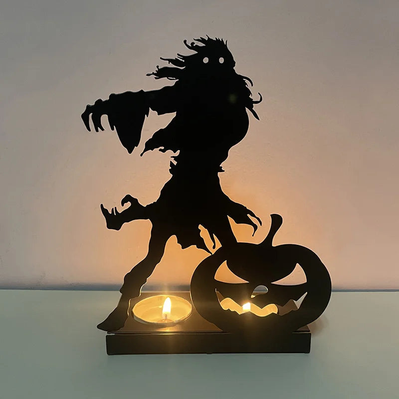 Halloween Gothic Candle Holder – Black Metal Candelabra for Spooky Ambience, Party Table Centerpiece, and Haunted Home Decoration