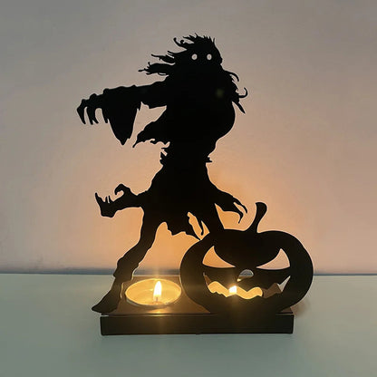 Halloween Gothic Candle Holder – Black Metal Candelabra for Spooky Ambience, Party Table Centerpiece, and Haunted Home Decoration