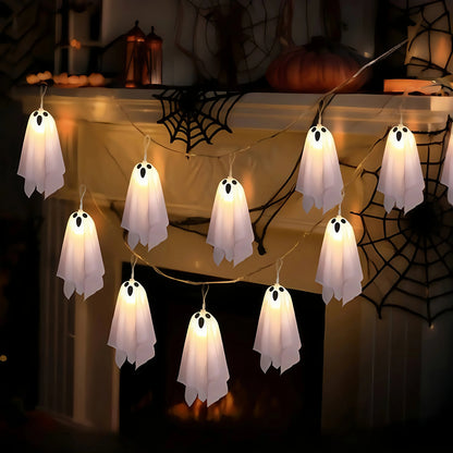 Halloween Screaming Ghost String Lights – Glowing LED Hanging Ornaments for Haunted House Atmosphere, Spooky Party, and Outdoor Festival Décor
