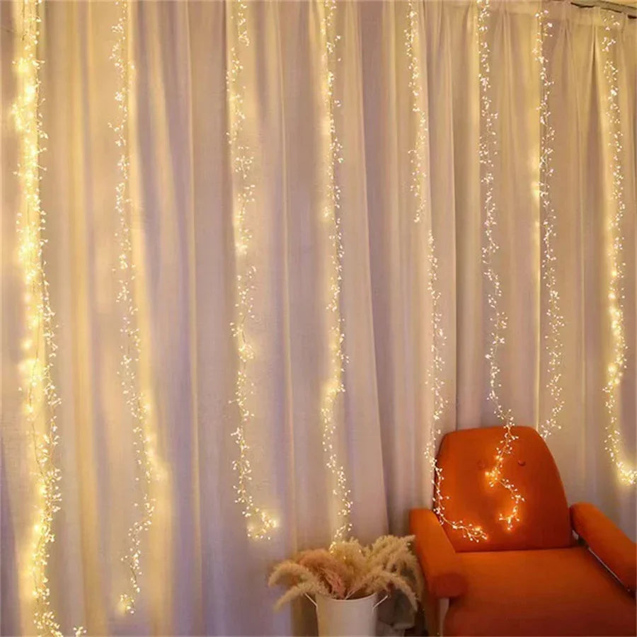 Outdoor 3x3m Cluster Icicle Lights – 1000-LED Waterproof Curtain Fairy String Lights with Remote Control for Christmas, Parties, Patios, and Home Decorations