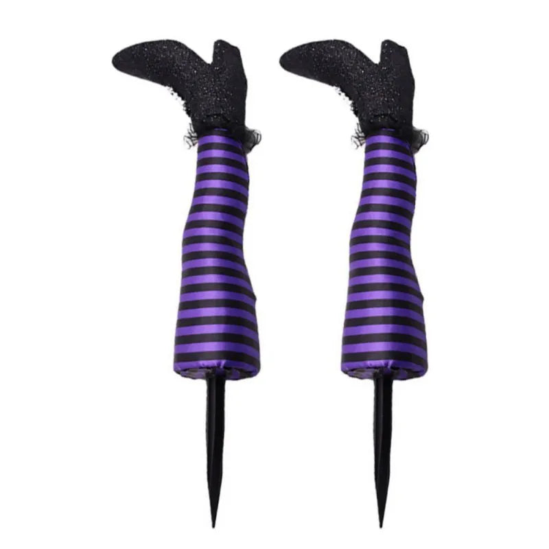Halloween Witch Legs Yard Props – 2pcs Upside-Down Wizard Feet with Boot Stakes for Front Lawn Outdoor Party Decoration