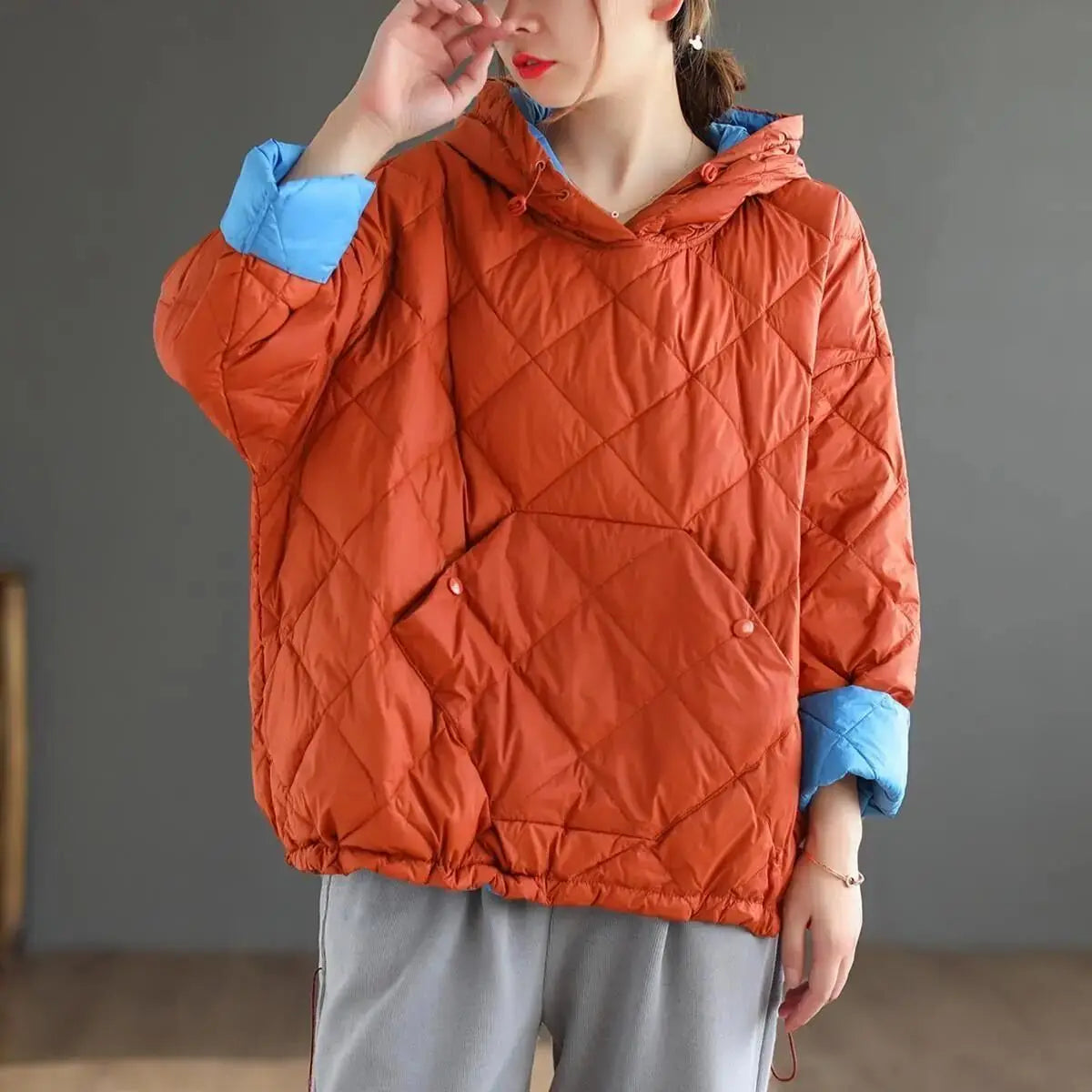Women Winter Cotton Jacket - Korean Style Loose Fit Hooded Coat, Warm Casual Outerwear for Autumn Winter Street Fashion