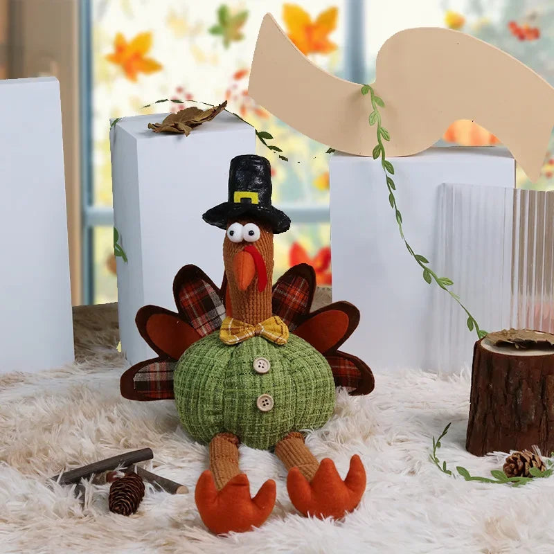 Thanksgiving Plush Turkey Gnome – Poseable Fall Tiered Tray Figurine for Autumn, Harvest & Home Festival Decor